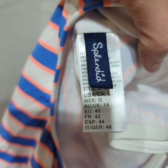 SPLENDID BLUE & NEON ORANGE STRIPED ONE PIECE SWIMSUIT, SZ LARGE, SUPER CUTE! - Picture 6 of 9